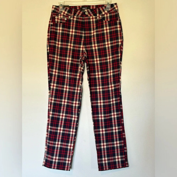 NWT Oat NY high rise straight crop pants in red & blue plaid size 27 - Picture 1 of 6